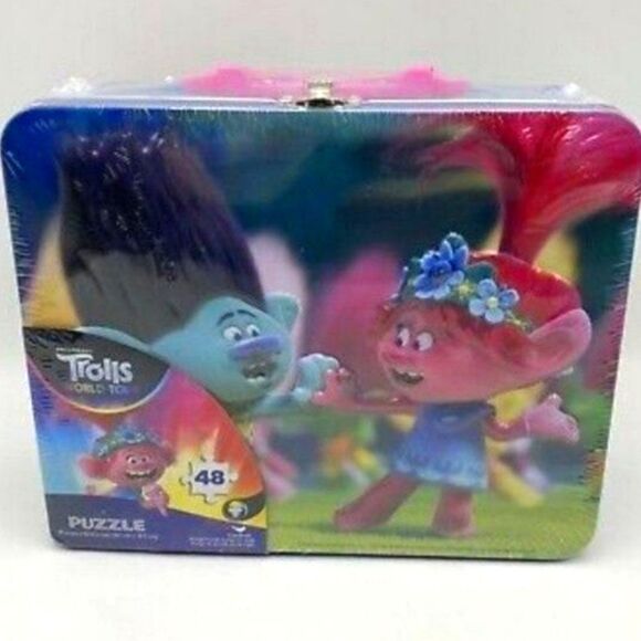 NIB Trolls World Tour Tin Lunch Box w/ Puzzle - Picture 1 of 5